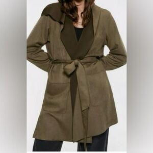 Zara faux suede Belted Hooded Coat Sz M
